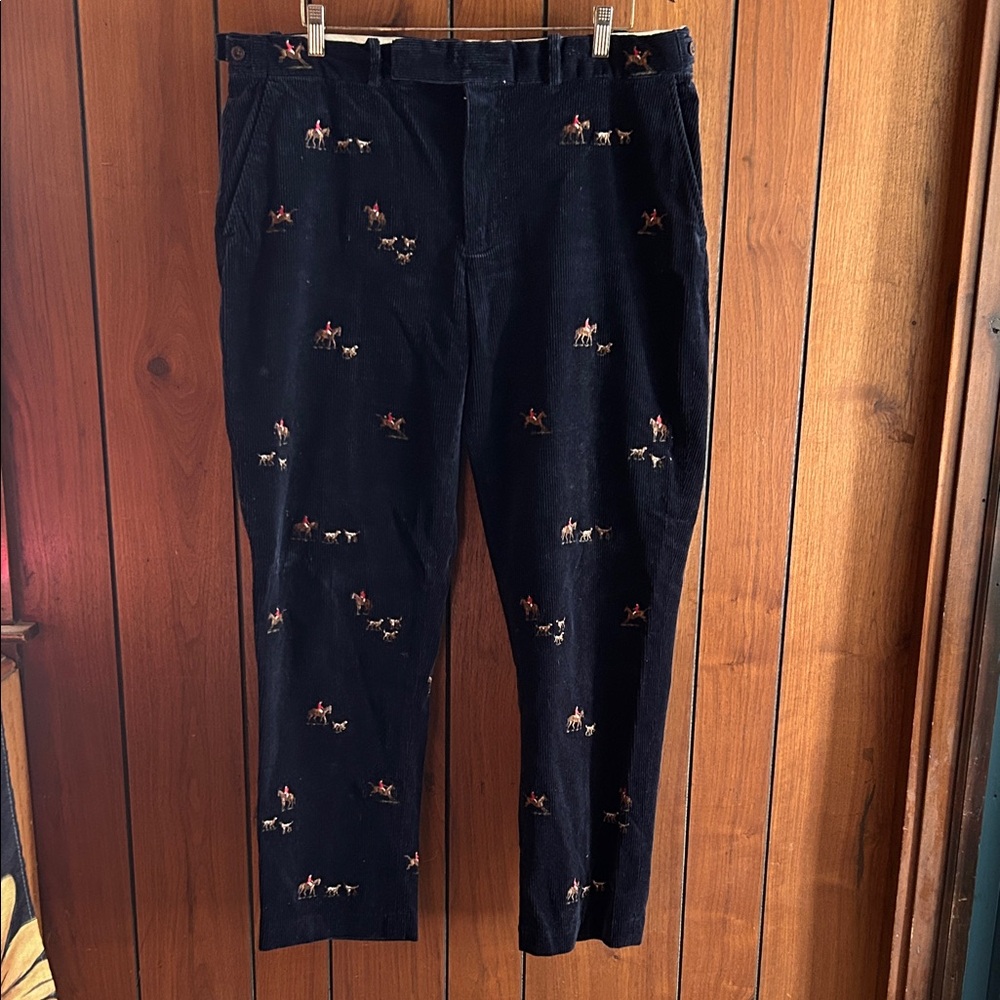 Ralph Lauren vintage navy blue Corduroy Pants with Embroidered horse Motif